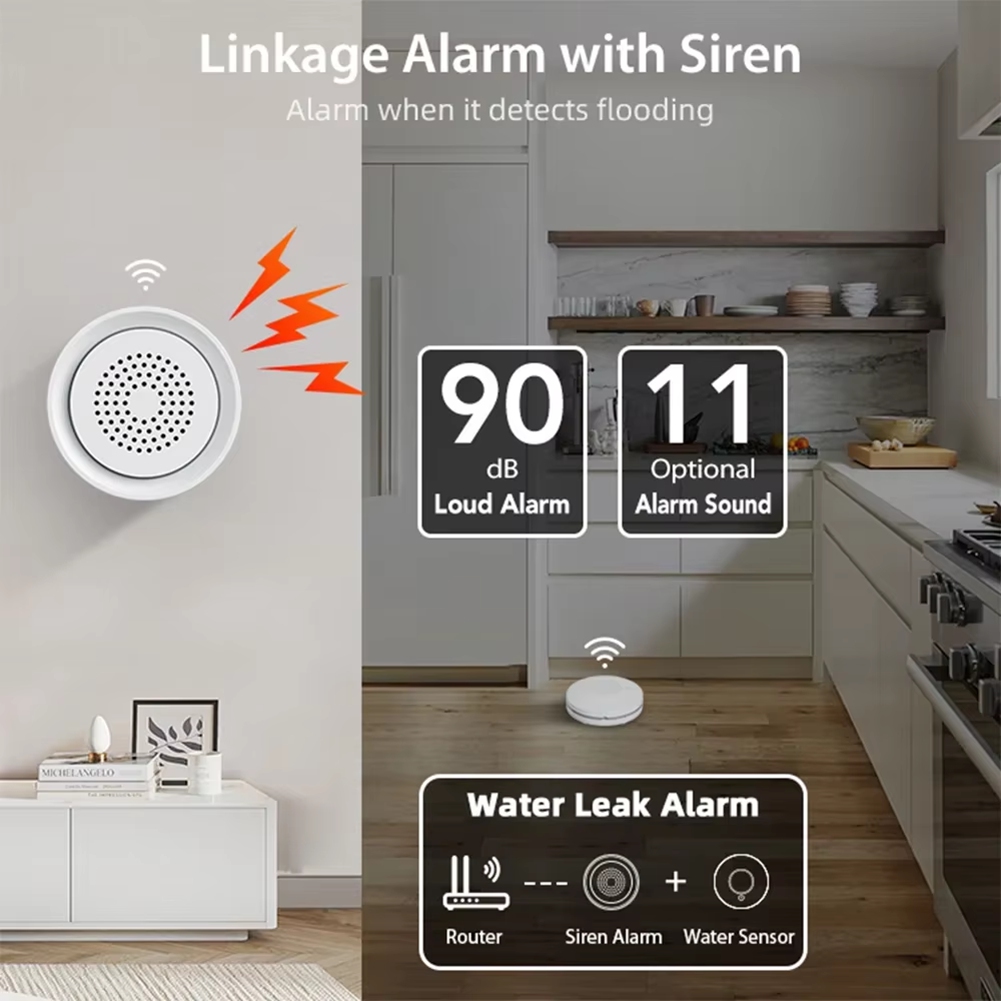 Smart Home Automation System - BTLIFE-overstromingsdetector met sirene-alarm Wifi waterlek-leksensorkit Tuya