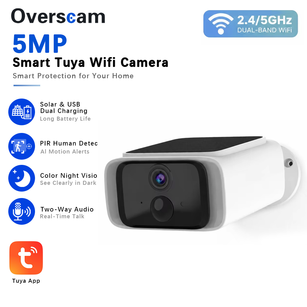 Smart Home Outdoor Camera - Tuya 5MP Solar Beveiligingscamera Draadloze Outdoor